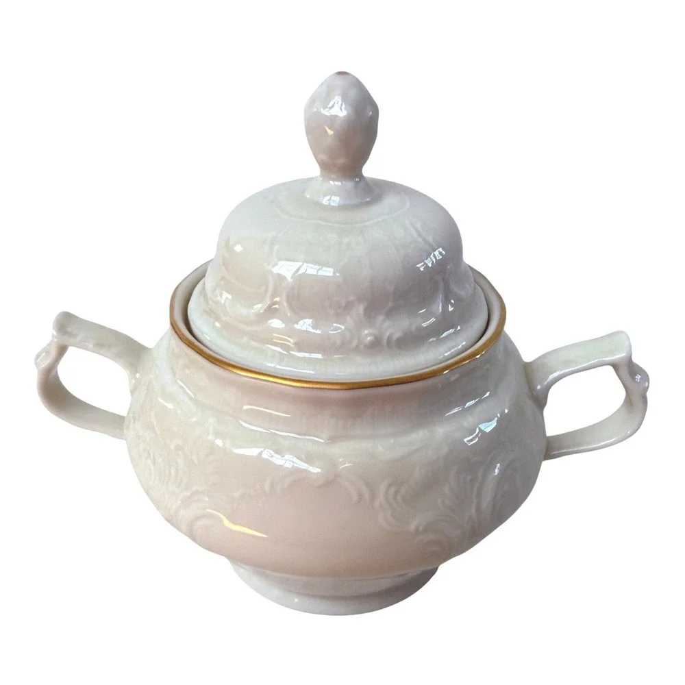 Rosenthal Germany Sanssouci Ivory Porcelain Covered Sugar Bowl Gold Trim Rim